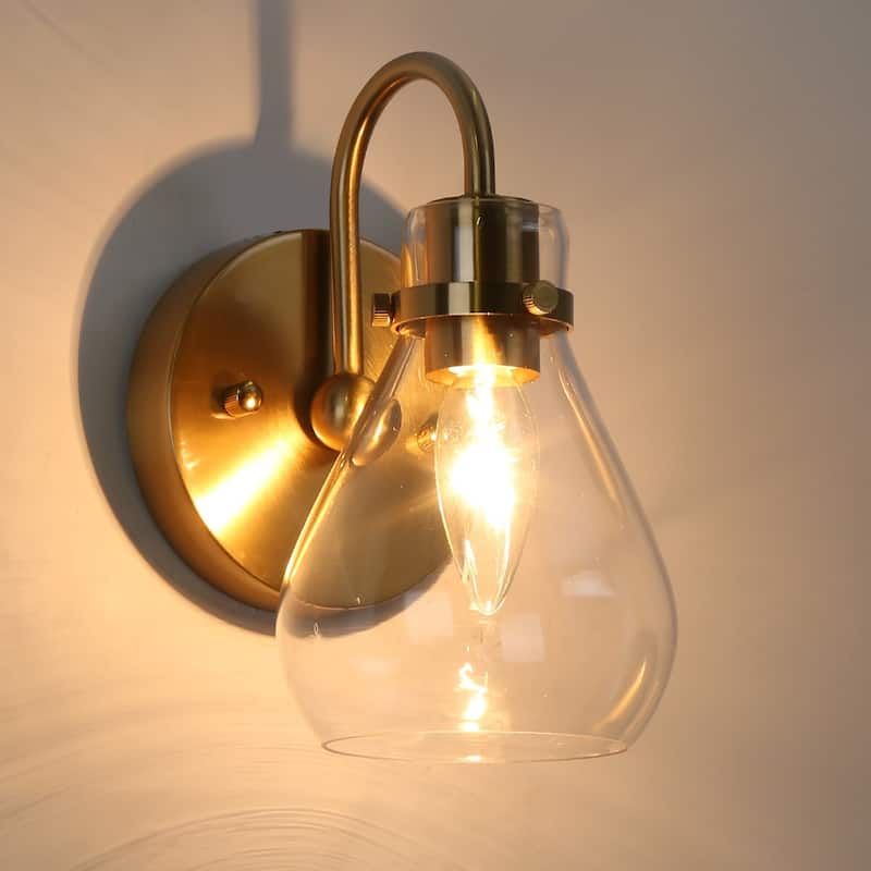 Nalia Modern Brass1-Light Wall Sconces Dimmable French Country Glass Bathroom Vanity Light