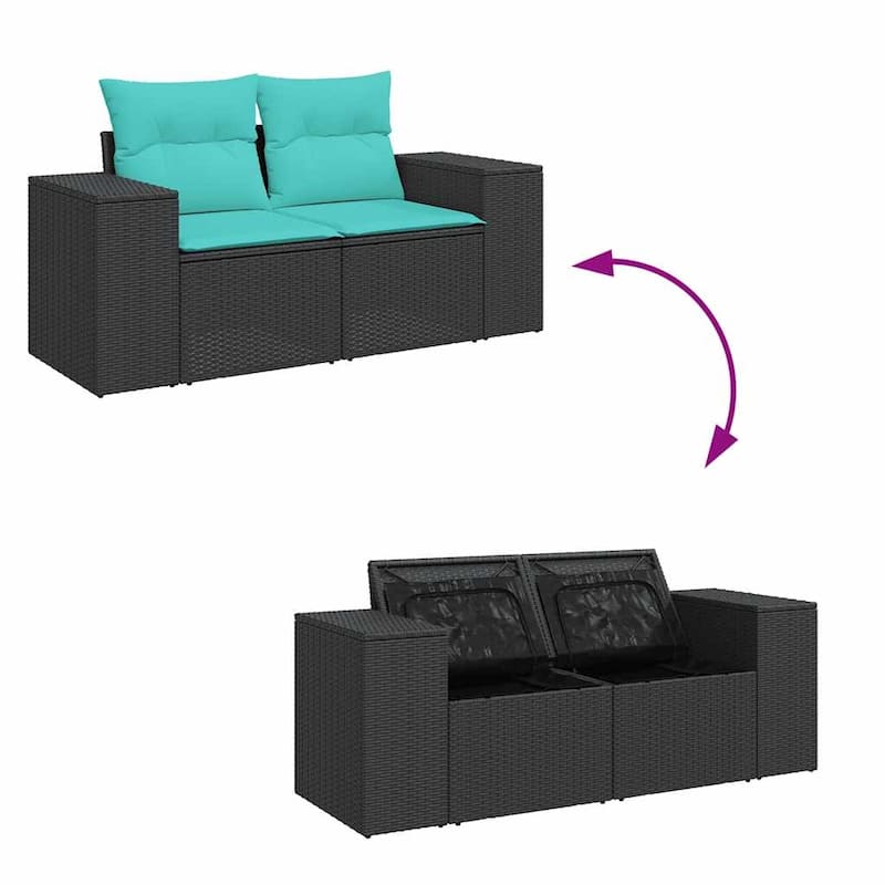 vidaXL Patio Sofa Set with Cushions Table and Couches 8 Piece Poly Rattan - 24.4 x 24.4 x 27.2