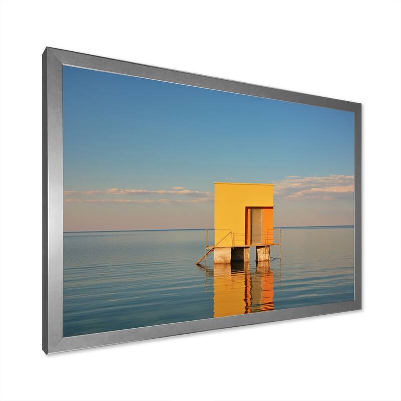 Designart "Coastal Minimalism Yellow Building In The Water I" Beach Framed Canvas Prints