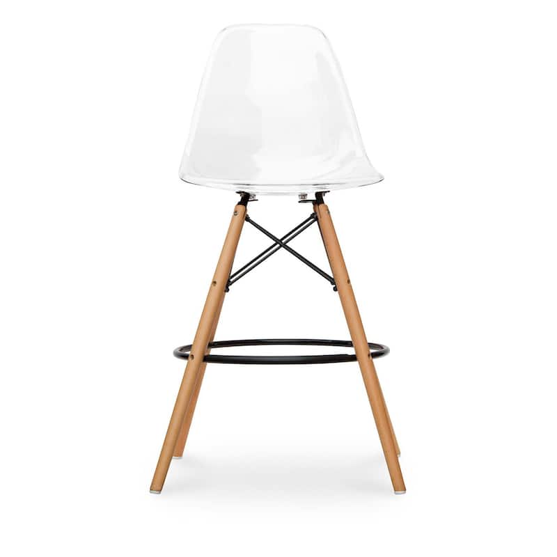 HomeRoots 28" Clear And Brown Acrylic And Solid Wood Counter Height Bar Chair
