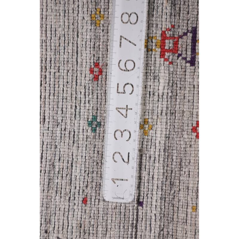 Striped Gray Gabbeh Indian Area Rug Hand-Knotted Wool Carpet - 8'7" X 9'7"
