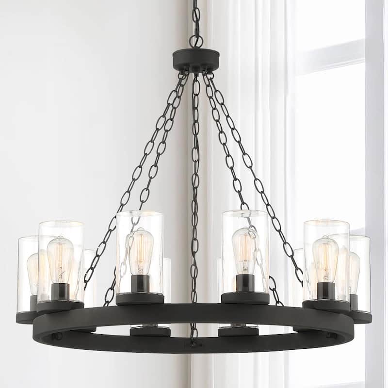 Acroma 10-light Farmhouse Black Wagon Wheel Chandelier - Matte Black