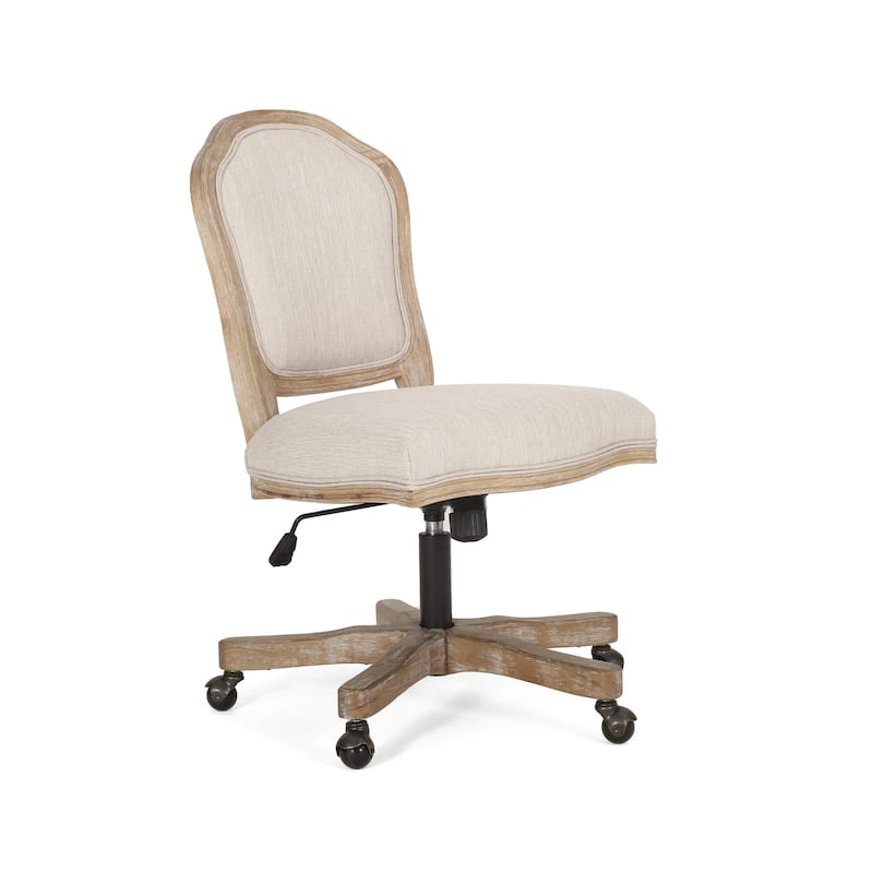 Roomfitters Upholstered Swivel Office Desk Chair with Adjustable Height and Wood Frame, Beige+Natural