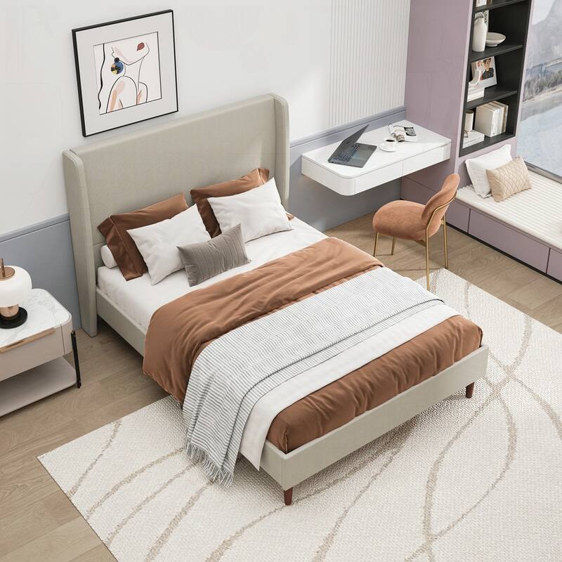 High Headboard Upholstered Bed with 12-Slat Support
