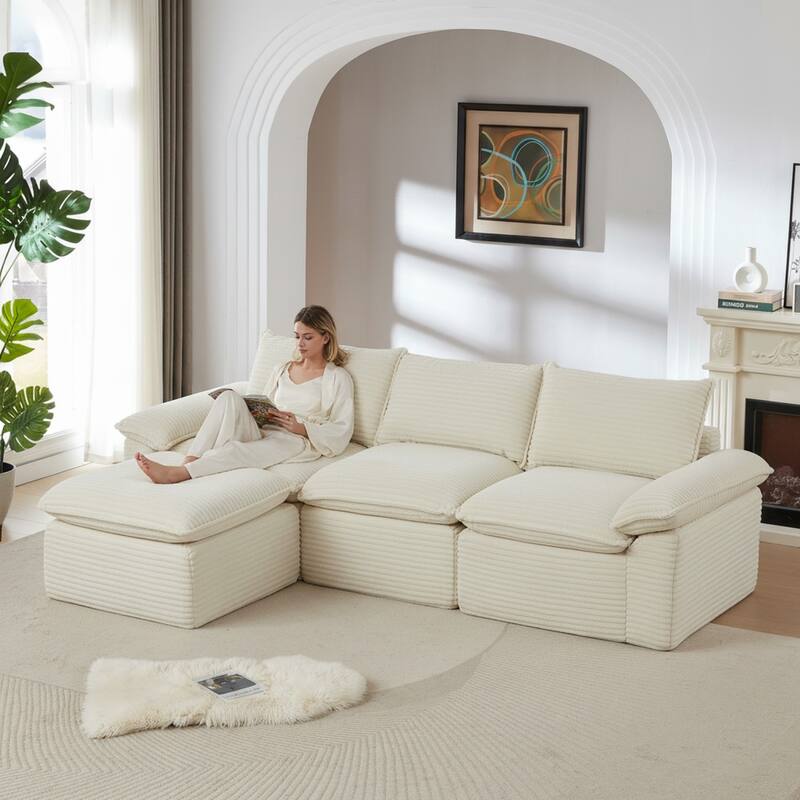 111.03" L-Shaped Modern Chenille Sectional Sofa Cloud Sofa