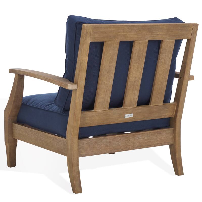 SAFAVIEH Couture Freida Wood Patio Arm Chair - 31.4" W x 35.6" L x 32.6" H - 31"W x 36"D x 33"H