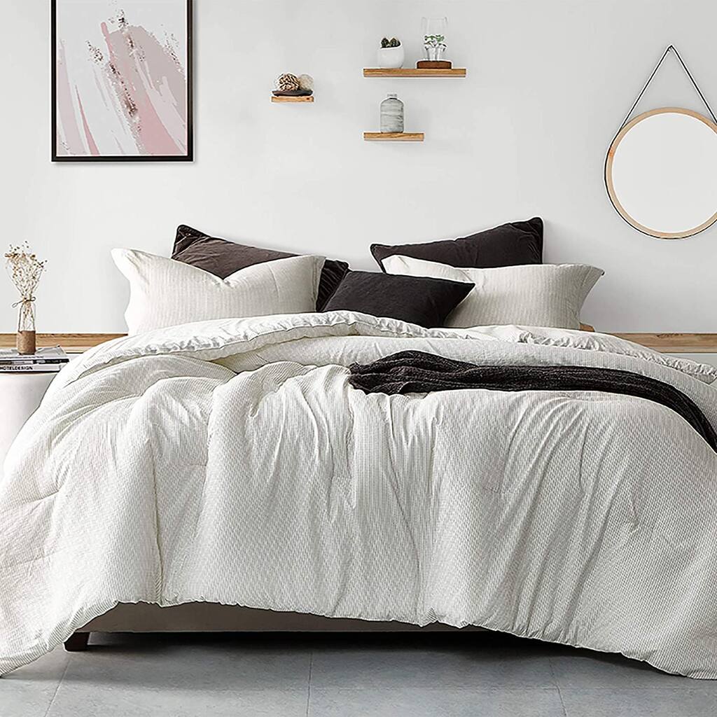 Pinstripe White Oversized Comforter - 100% Yarn Dyed Cotton