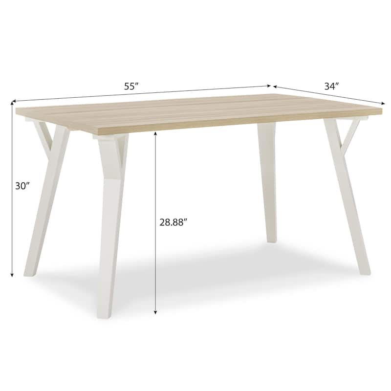 Alwynn Contemporary Rectangular Dining Table, White and Natural Wood