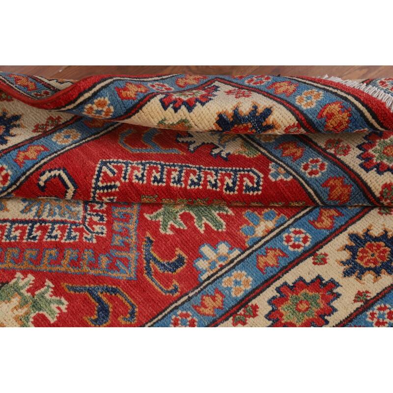 Geometric Orange Kazak Accent Rug Hand-Knotted Wool Carpet - 3'0" x 4'11"