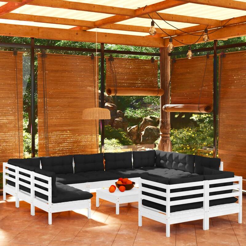 vidaXL Solid Pinewood Patio Lounge Set 12 Piece with Cushions Multi Colors