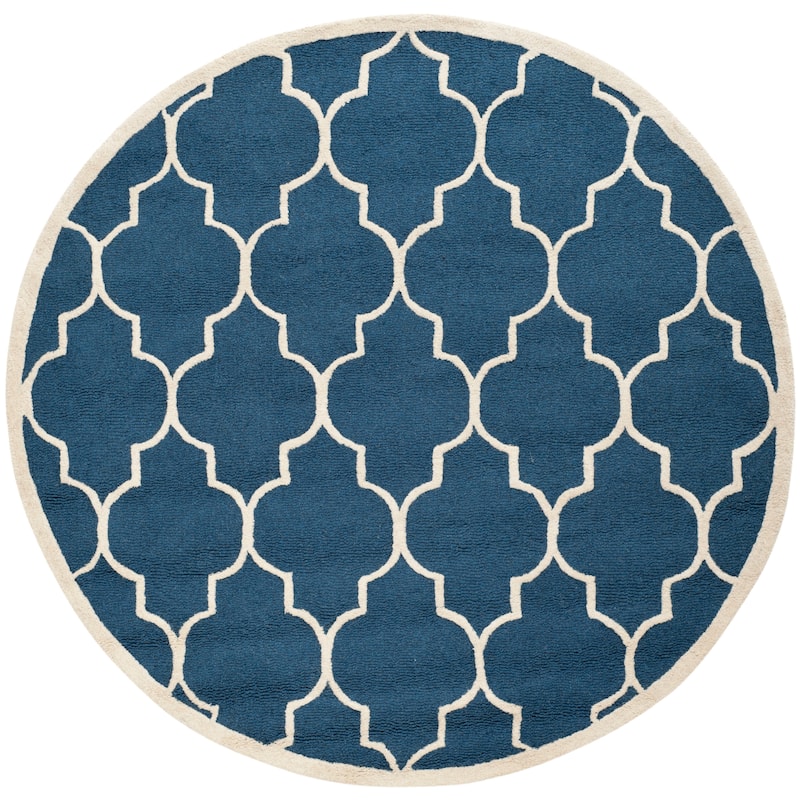 SAFAVIEH Handmade Cambridge Oddny Moroccan Trellis Wool Rug - 10' Round - Navy/Ivory