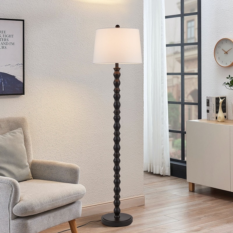 KAWOTI 60.25'' Black Standard Floor Lamp with Drum Shade