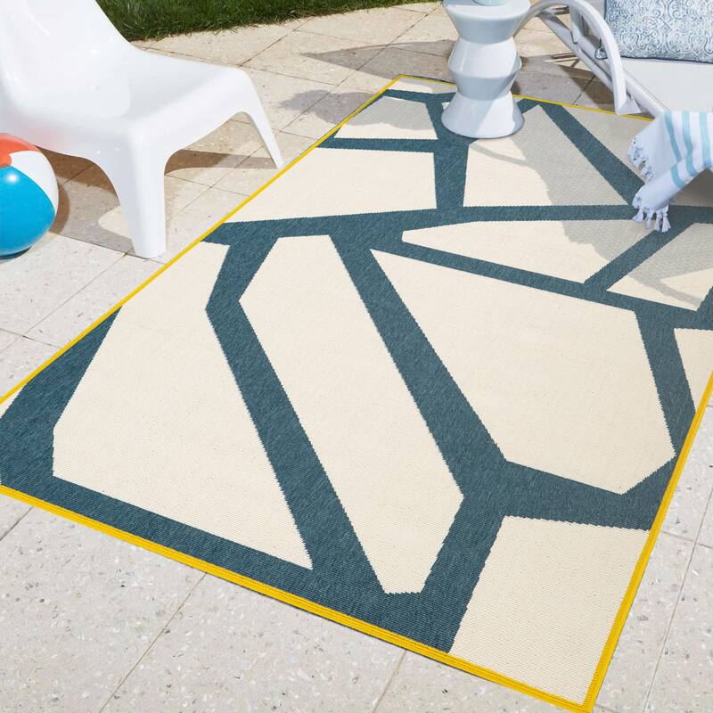 Sevita Navy Abstract Graphic Print Modern Polypropylene Area Rug