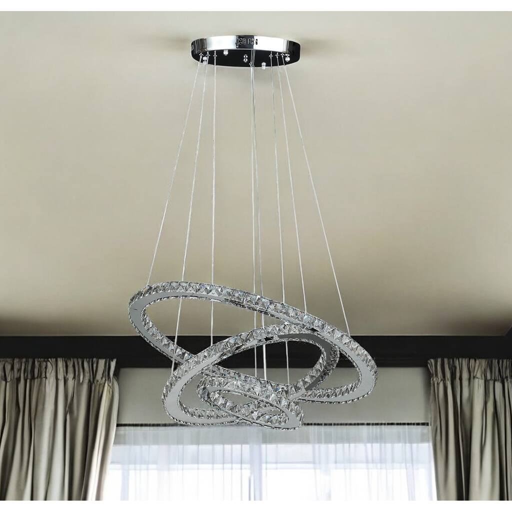 HomeRoots Silver Metal and Crystals LED Dimmable Chandelier - 23.5' X '47.2' X '23.5