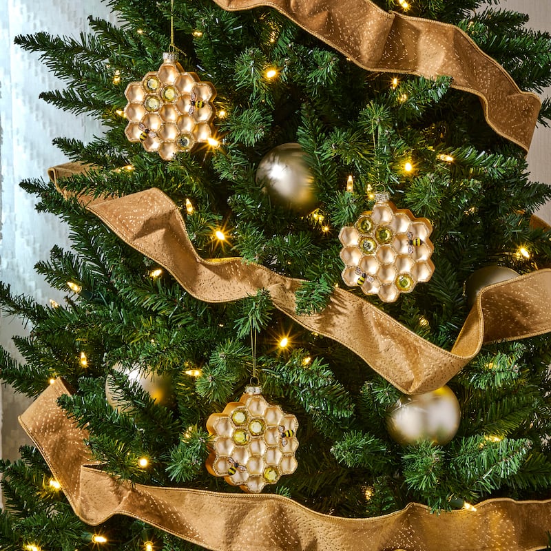 4" Glass Honeycomb With Bees Ornament