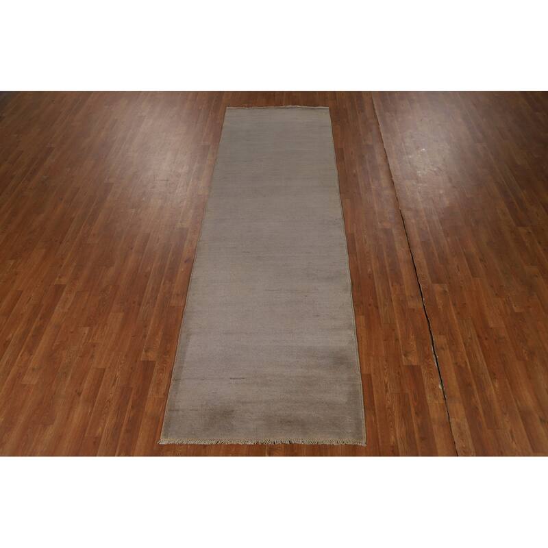 Hand Knotted Oriental 100% Wool Carpet Modern Modern Brown Gabbeh Runner Rug - 9' 9'' X 3' 2''