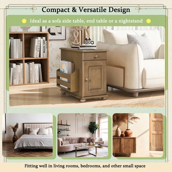 Vintage End Table Flip Top Side Table with USB Ports, One