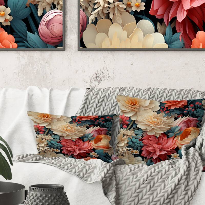 Designart "Fantasy Foliage Botanical Peonies Pattern" Floral Printed Throw Pillow