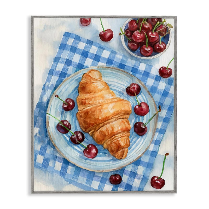 Stupell Cherries & Croissant Breakfast Framed Giclee Art Design By Lil' Rue - 11 x 14 - Grey