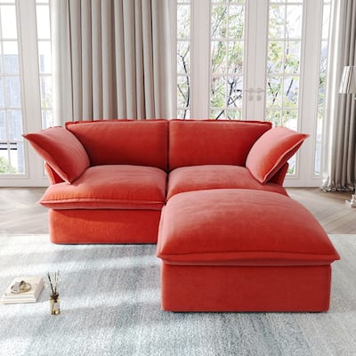 Modular Sectional Sofa Couches, 82.66" Velvet Loveseat Sofa with Ottoman