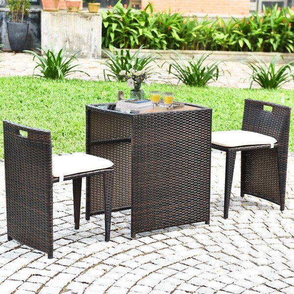 Gymax 3 PCS Cushioned Wicker Patio Furniture Set Seat Sofa Outdoor