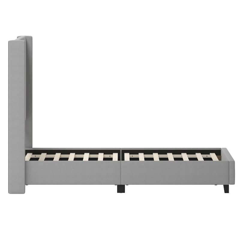 Modern Upholstered Platform Bed with Channel Stitched Headboard