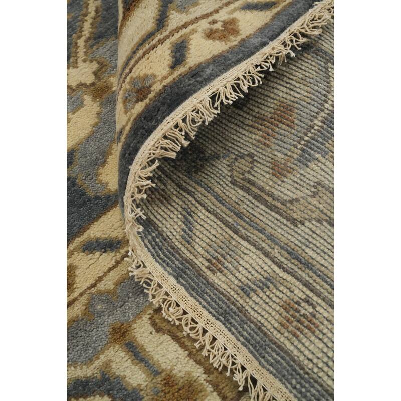 Handmade Oushak Indian Area Rug, Gray Wool Floral Carpet - 11' 7'' X 9' 2''