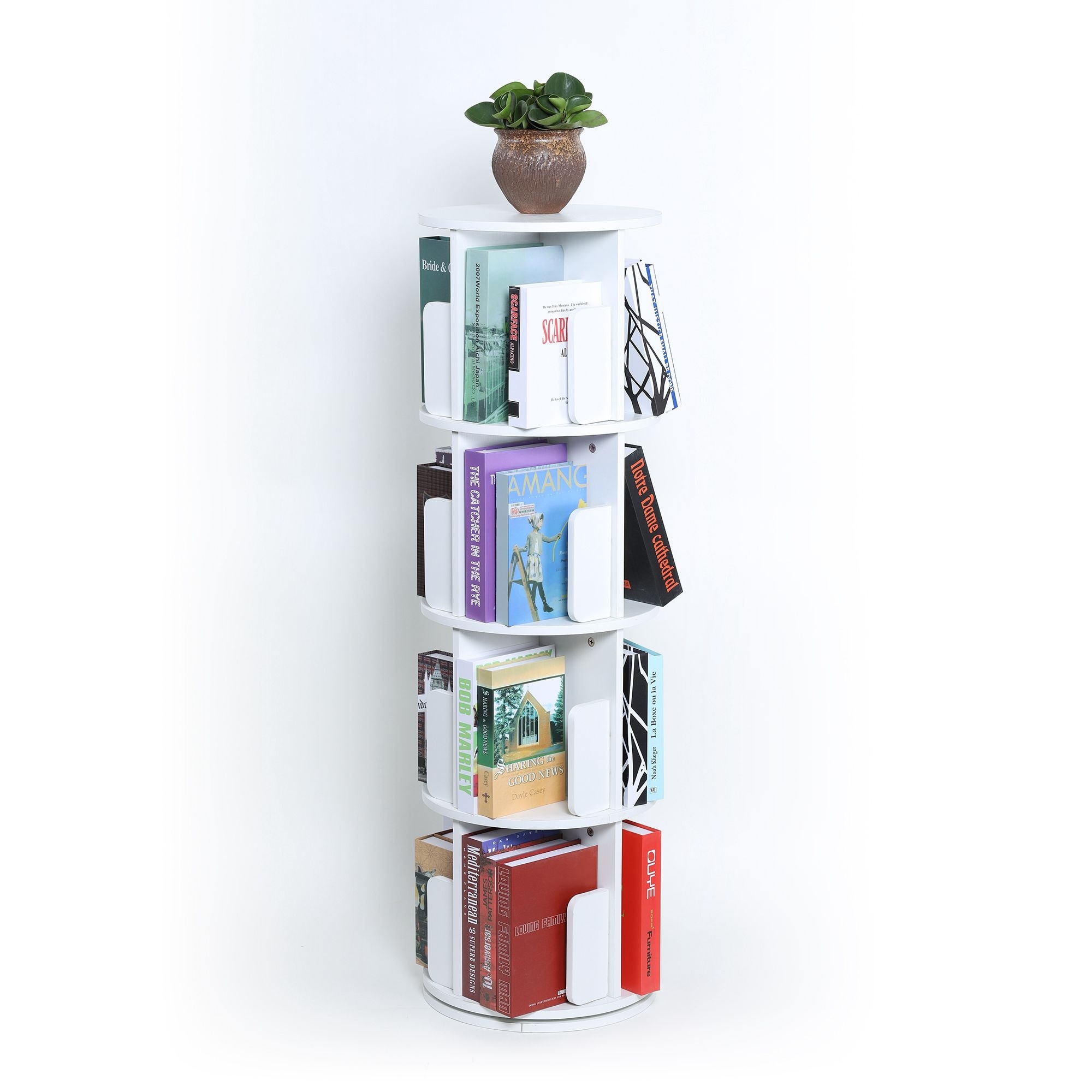 White 4-sided Revolving Media Storage Bookcase Rotating Bookshelf - Bed  Bath & Beyond - 31706439