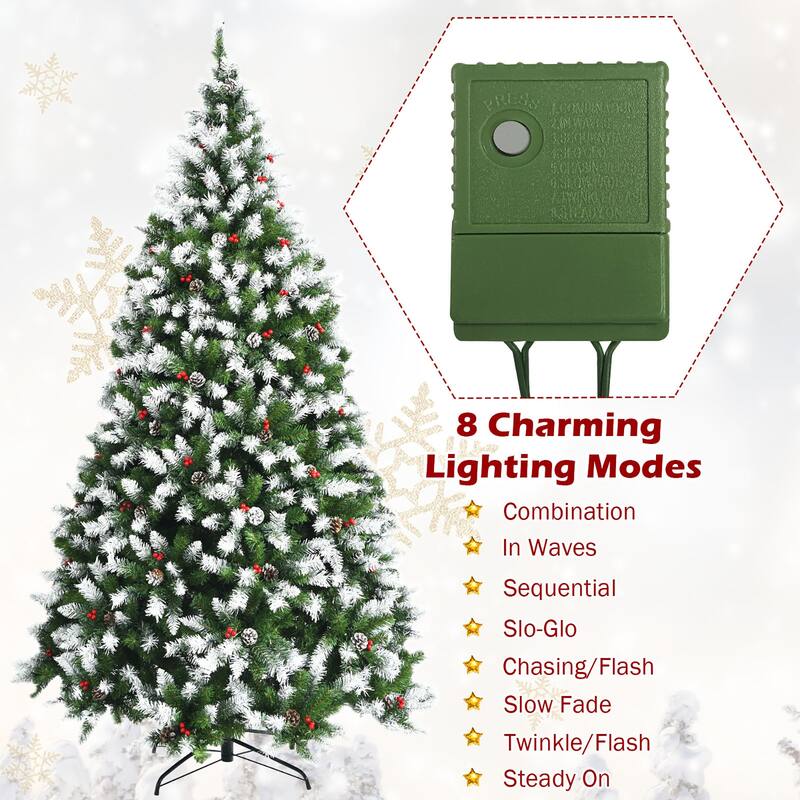 Gymax 6/7.5/9 FT Pre-lit Snow Sprayed Christmas Tree Artificial Xmas - See details