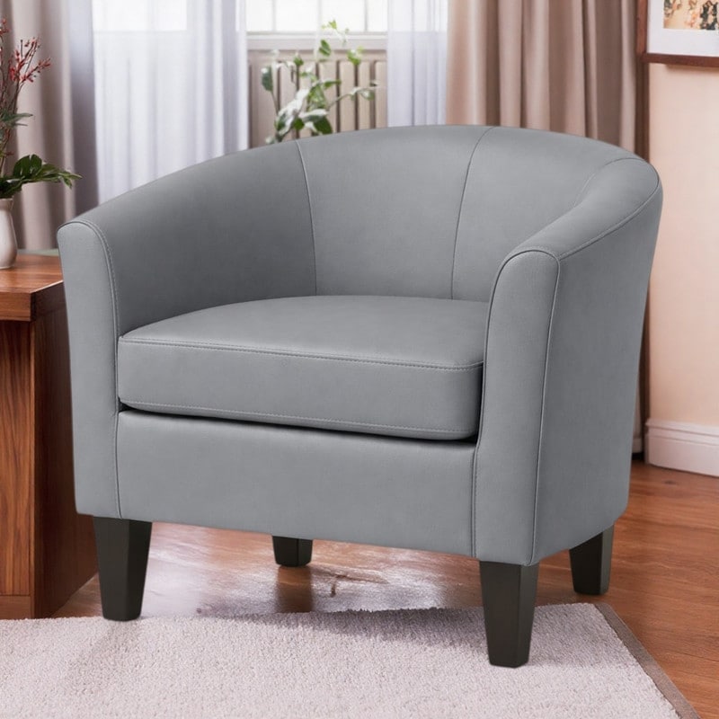 22.83" Faux Leather Accent Chair with Ergonomic Curved Back and Rounded Arms and Solid Wood Legs