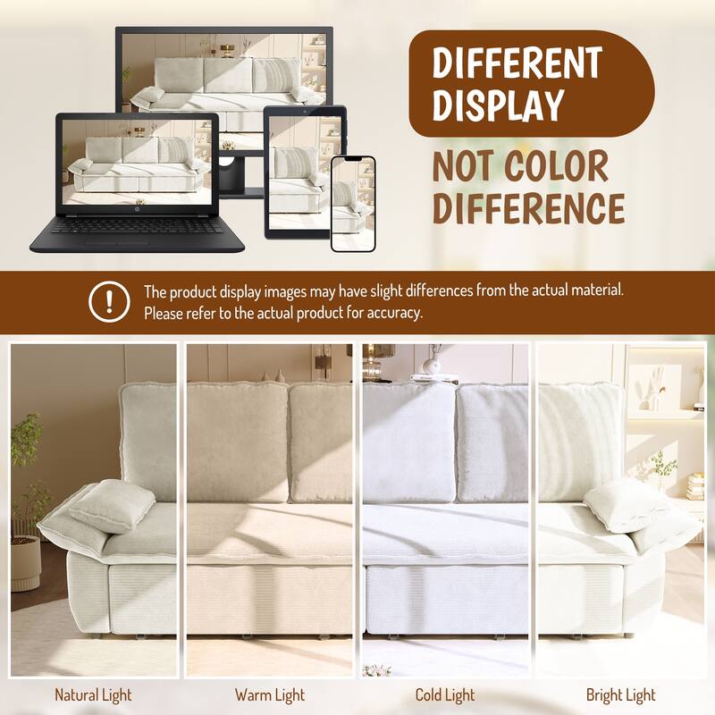 94.5" King Size Corduroy Sleeper Sofa with Pull-Out Bed, 3-in-1 Convertible Design