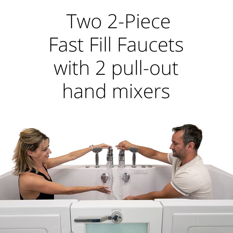 Ella Big4Two 36"x80" Hydro&Air&Foot Massage Acrylic Two Seat Walk-In-Bathtub, Outward swing Door, No Faucet, 2" Dual Drain