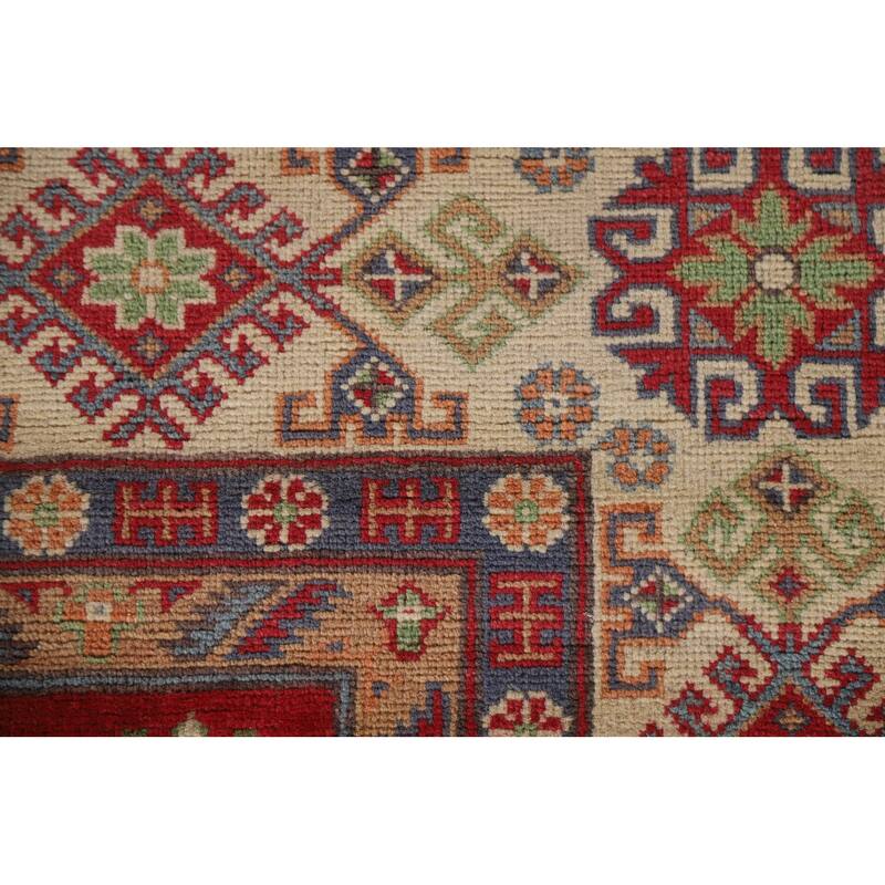 Hand Knotted Oriental 100% Wool Carpet Traditional Geometric Red Kazak Area Rug - 10' 0'' X 6' 11''