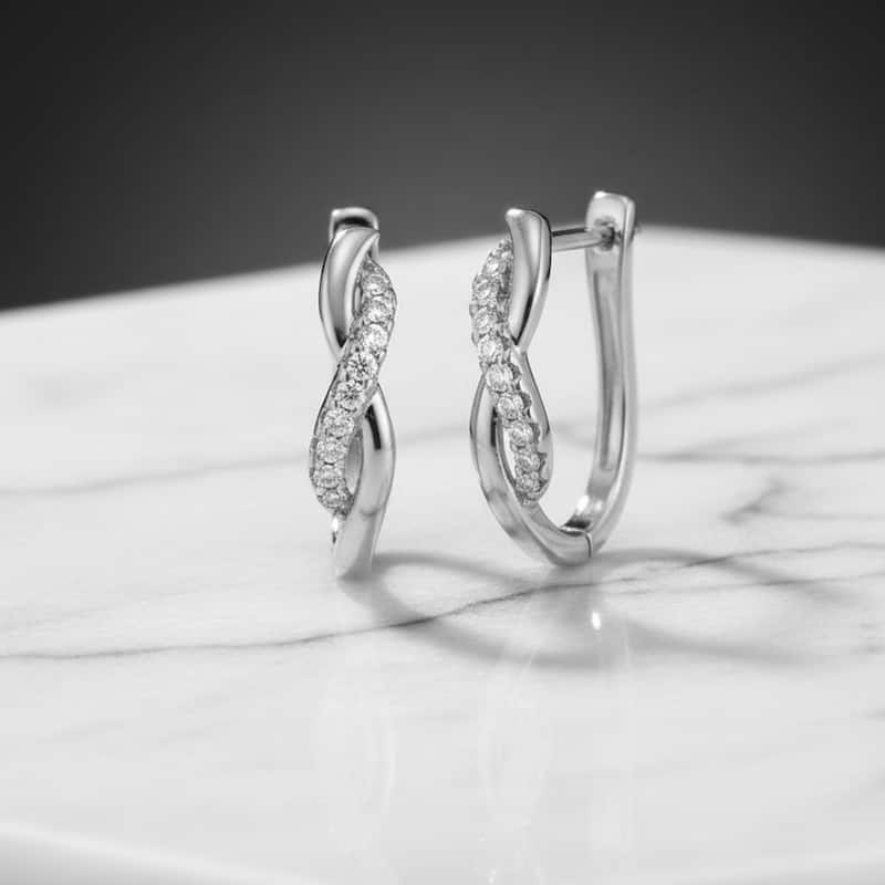 1/10ct TDW Diamond Hoop Earrings in Silver for Women