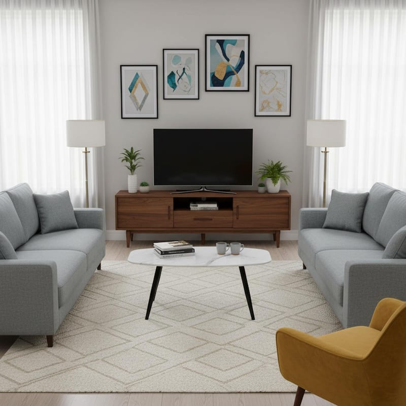 Homylin 43" Modern Faux Marble Coffee Table with Black Metal Legs