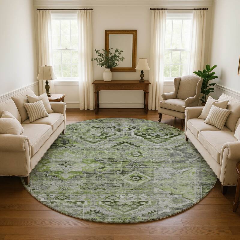 Premium Washable Super Soft Boho Global Mayfield Rug - Aloe - 8' x 8'