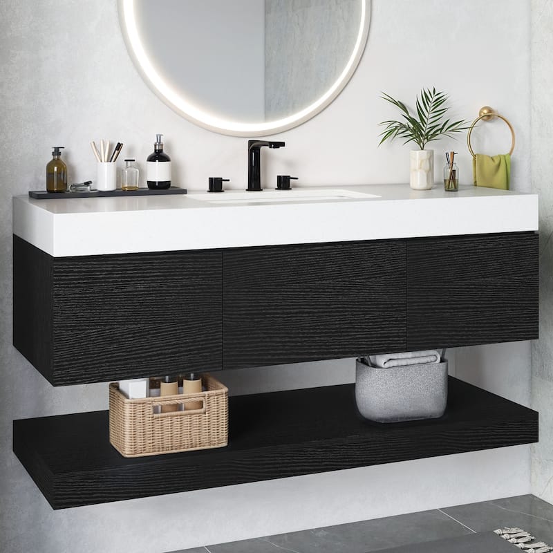 Moasis 47" W 3 Drawer Floating Bathroom Vanity with Stone Top and Ceramic Basin