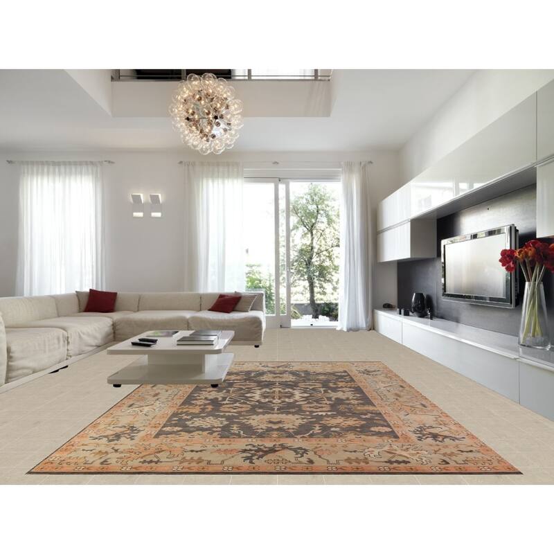 Gray Oushak Indian Large Rug Hand-Knotted Wool Carpet - 10'0"x 13'10"