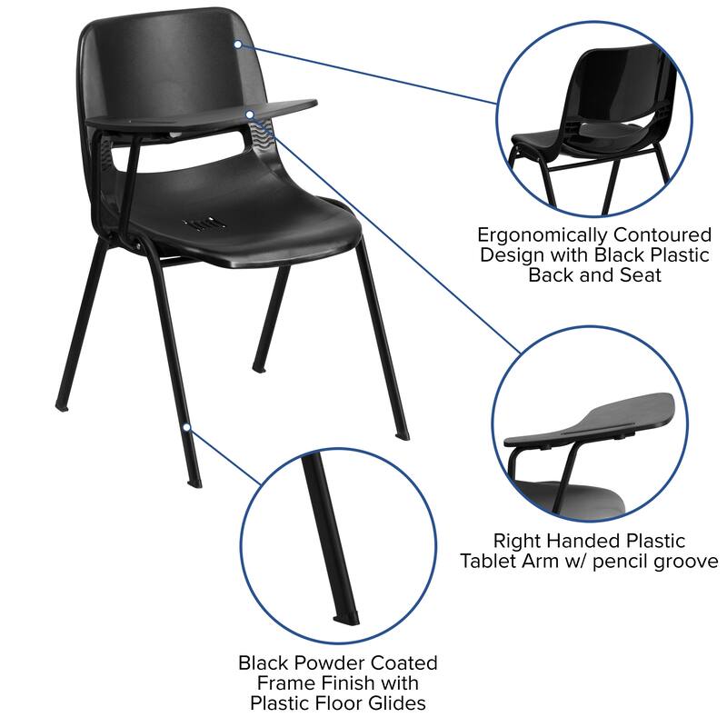 Ergonomic Shell Chair with Right Handed Flip-Up Tablet Arm