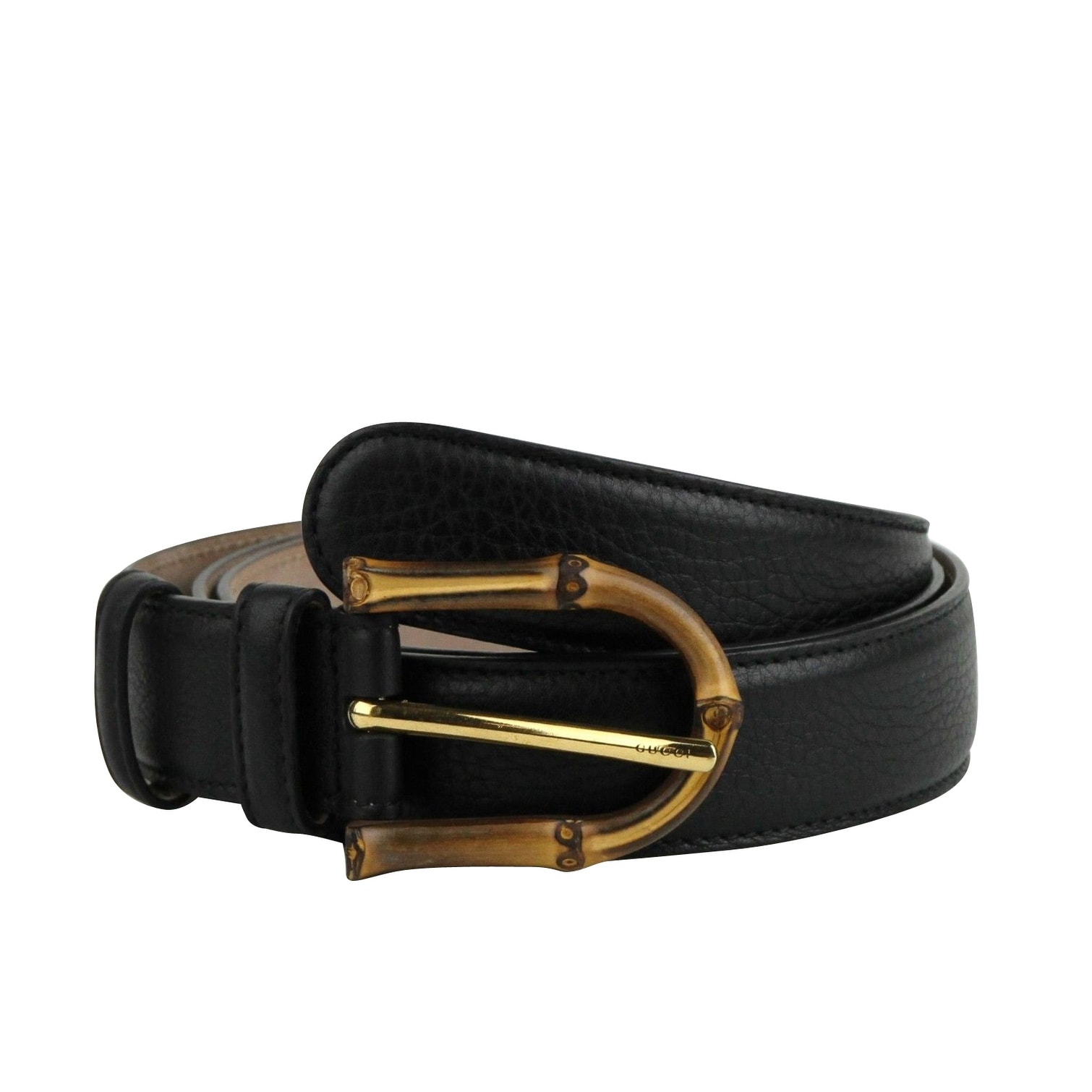 Gucci Women\u0027s Bamboo Black Leather Belt With Buckle 322954 1000 Women\u0027s (95 / 38)