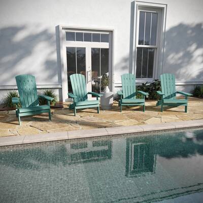 Set of 4 All-Weather Modern Wide Slat Back Poly Resin Adirondack Chairs