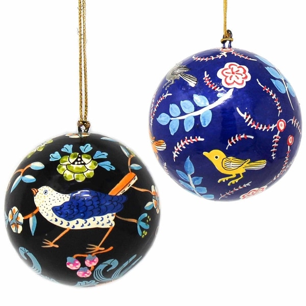 Recycled Paper Handpainted Animal Theme Ornaments, Set of 2 (India). Opens flyout.