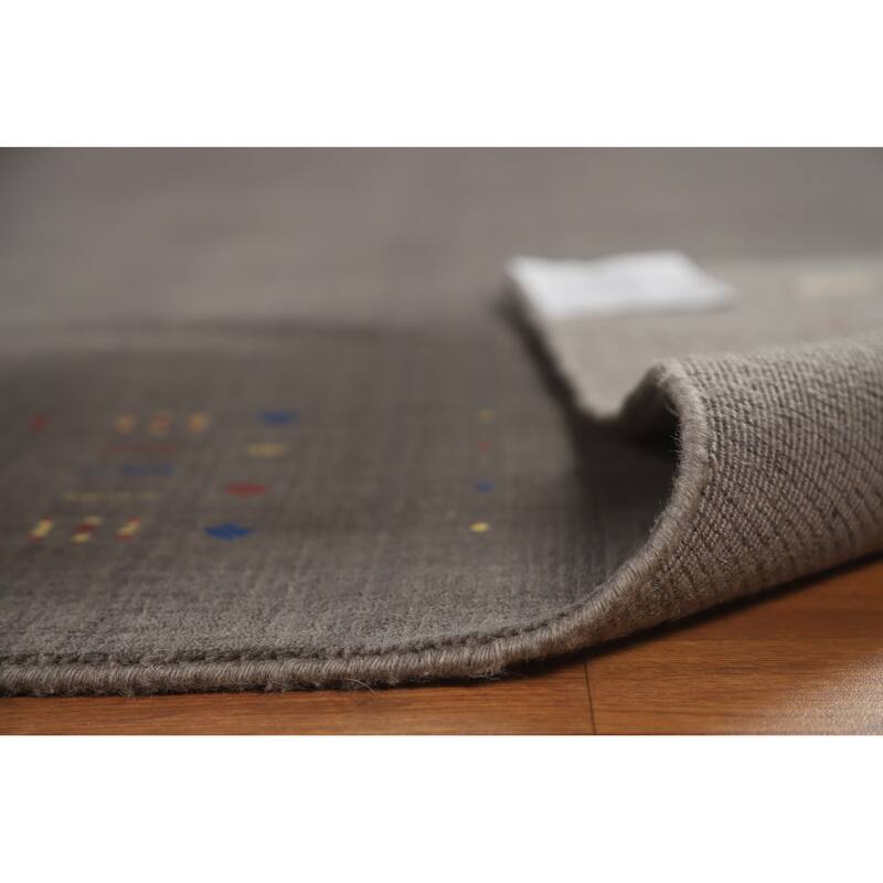 Hand Knotted Oriental 100% Wool Carpet Tribal Tribal Greys & Charcoal Gabbeh Area Rug - 9' 8'' X 7' 10''