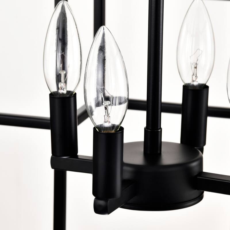 Industrial 4-Light Farmhouse Lantern Chandelier, Adjustable Height, for Dining Room and Kitchen, E12 Bulbs Not Included