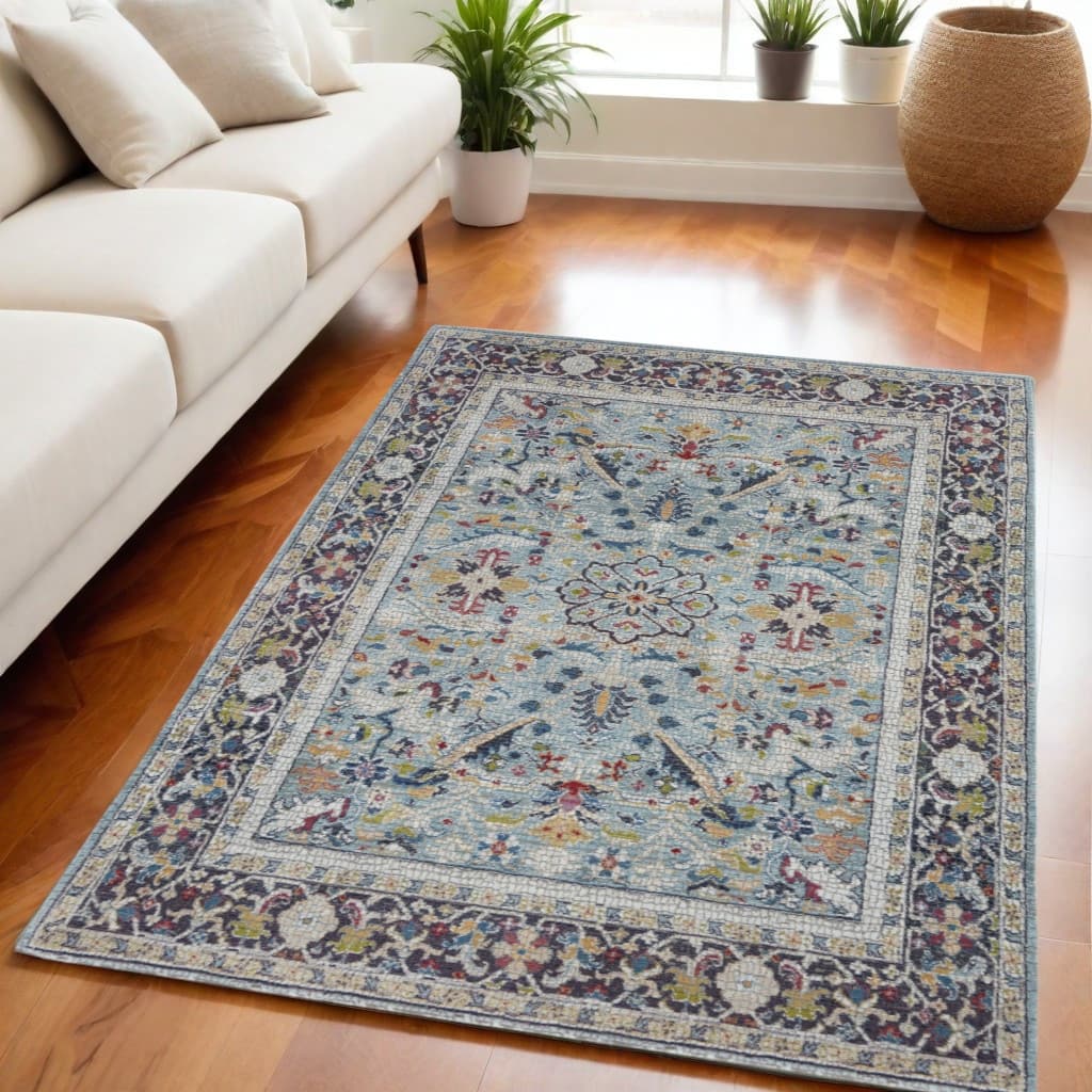 Hupu Power Loomed Distressed Floral Traditional Non Skid Area Rug By HomeRoots - 90' X '63' X '0.5