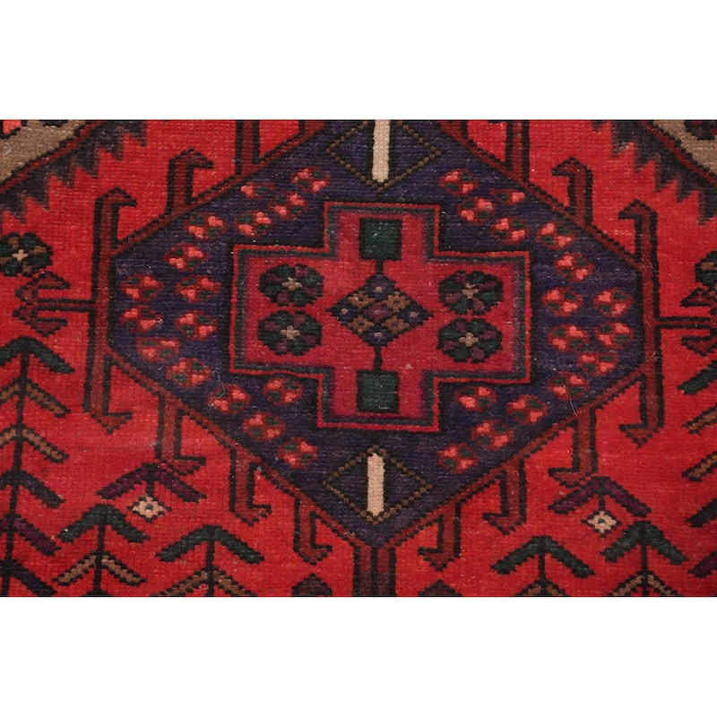 Hand Knotted Oriental 100% Wool Carpet Traditional Geometric Red Hamedan Area Rug - 5' 3'' X 3' 4''