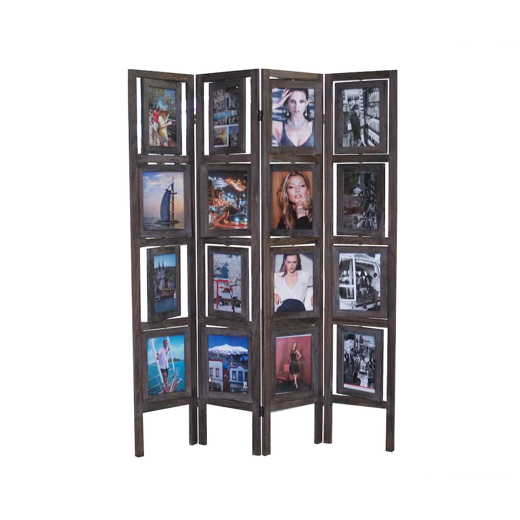 Proman Products Oscar II 4 Panel Paulownia Wood Freestanding Picture Frame Room Divider Folding Screen Partition