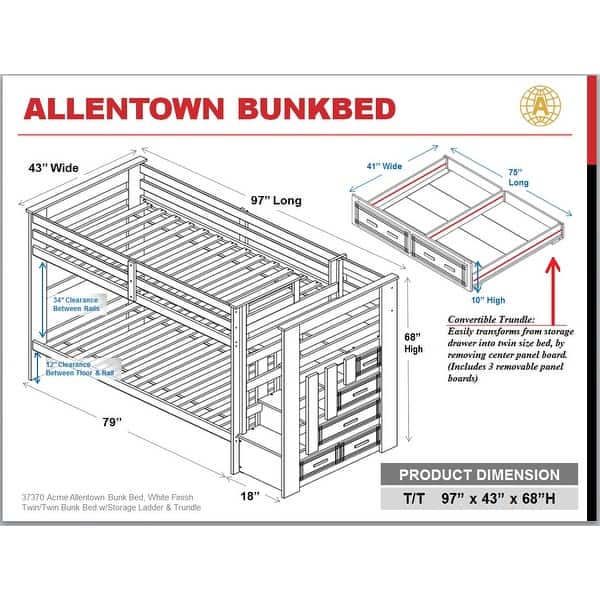 dimension image slide 1 of 2, Tyson Twin/Twin Bunk Bed with Storage Ladder