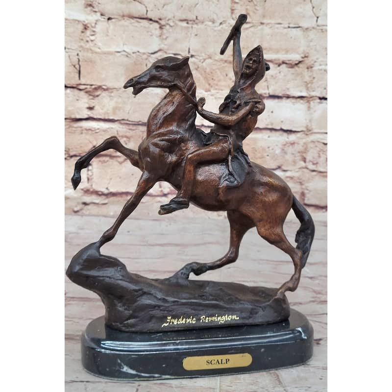 Scalp Frederic Remington Bronze Statue Sculpture Native American Western 10 Inches X 9 Inches