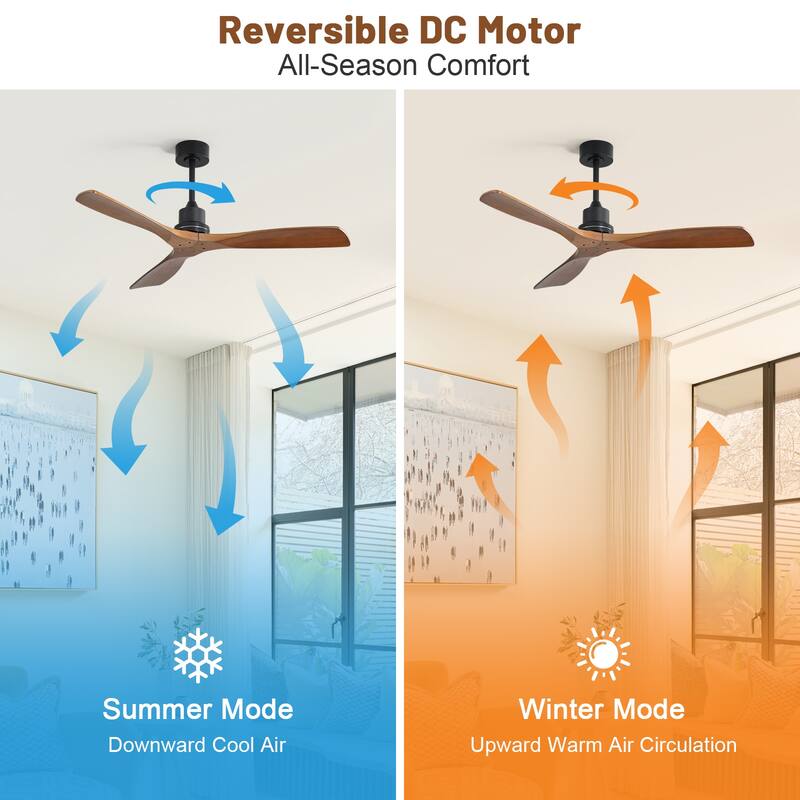 Sofucor 52 Inch Ceiling Fan without Light Solid Wood,with Remote,Smart Optional-Alexa/Google Assistant/APP/Remote Control